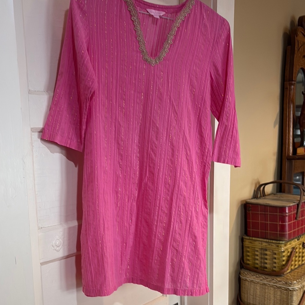 Lilly Pulitzer Pink Gray 3/4 Sleeve Ribbed Tunic Coverup